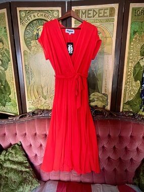 Meghan Los Angeles - Jasmine Midi Wrap Dress in Flame - NEW WITH TAGS! (L)